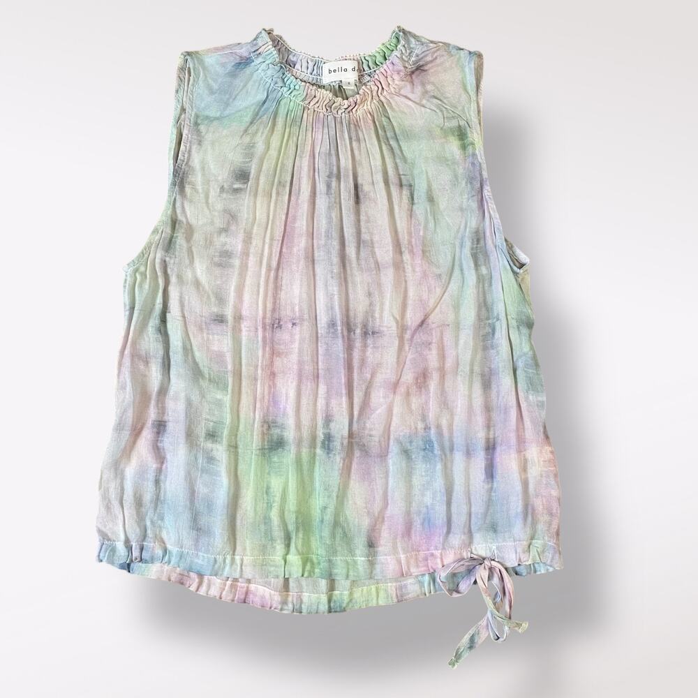 Bella Dahl Smocked Short Sleeve Blouse in Ethereal Pastel Size S Boho Indie